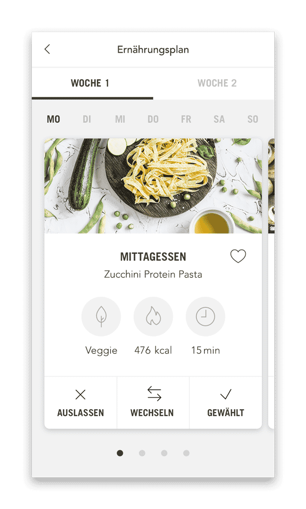 mr.broccoli Ernährungsplan Plan mit Mahlzeiten (Smartphone Ansicht Beispiel Tag)